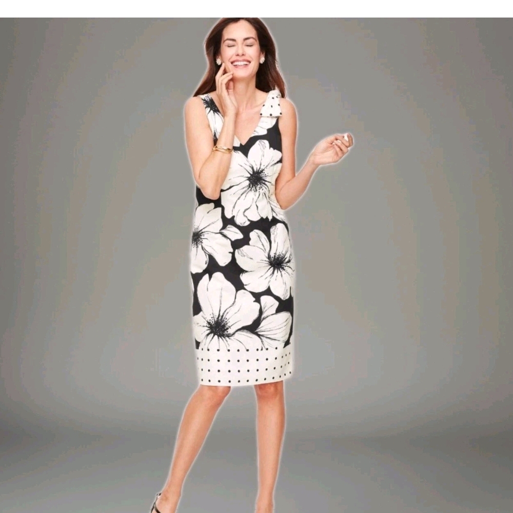 New Talbots Black and White Floral Midi Dress
